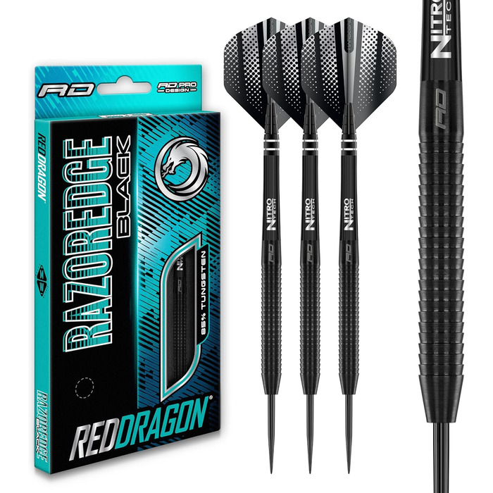 Дротики для дартсу Red Dragon Razor Edge, вольфрамові, професійні, 26 г, чорні, з флайтами та шафтами