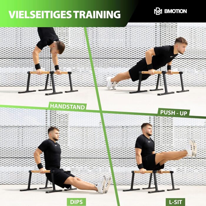 Паралелетки Müller & Blum з підкладками для зап'ястя, преміум обладнання для гімнастики та калістеніки, неслизькі ручки для віджимань, турнік для вправ з власною вагою, чорний