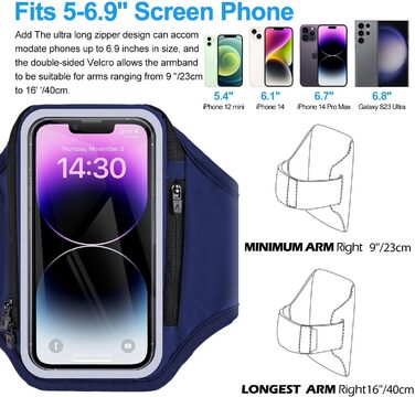 Спортивний браслет для телефону з кишенею для навушників, чохол для телефону для бігу 6.9 дюймів, тримач для iPhone 17 16 15, спортивний браслет, знімний тримач для телефону, для бігу (блакитний)