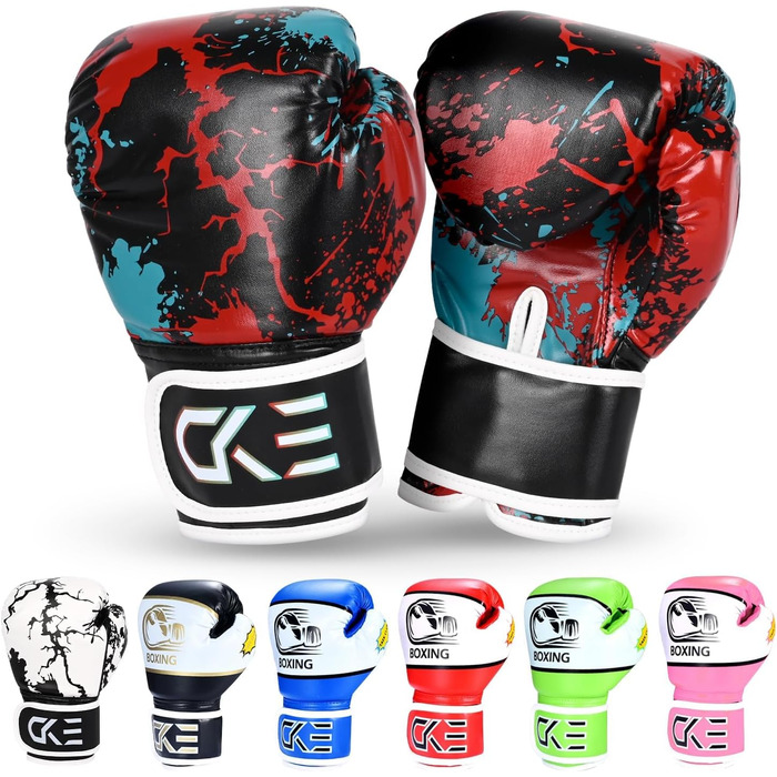 Боксерські рукавички для дітей CKE, 5-12 років, для тренувань, бокс, кікбоксинг, муай-тай, зелені (червоно-чорні)
