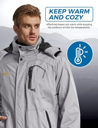 Чоловіча гірськолижна куртка Wantdo: теплий флісовий мантель, водонепроникна та дихаюча, з капюшоном, вітрозахист, сірий колір, розмір XL