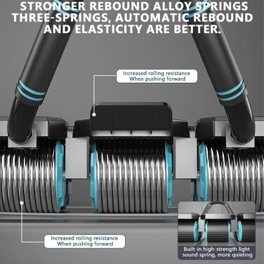 Автоматичний ролик для пресу з функцією відскоку та 6 колесами, тренажер для пресу, Core Trainer, 150 кг, з тримачем для телефону