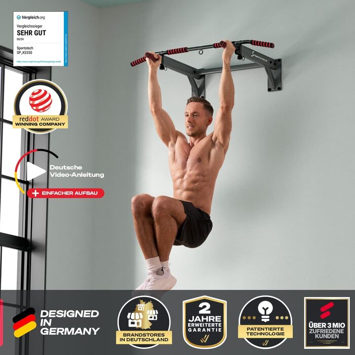 Спортивна штанга для підтягувань Sportstech 4in1 KS350 - для дому, складна, з 3 функціональними петлями, стабільна та безпечна