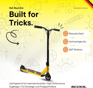 S'COOL Скутер для фристайлу – дитячий та міський скутер для дітей та підлітків (Золотий)