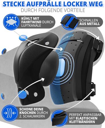 Набір захисту SKATEWIZ 6 шт. для дітей та дорослих: наколінники, налокітники, захист зап'ястя. З сумкою. Protect-1, колір блакитний, розмір XS.