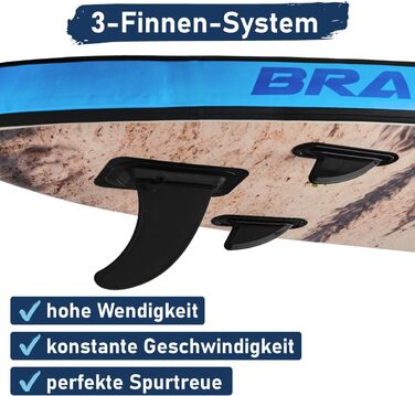Надувний SUP-борд BRAST Tropic | Комплект для станд-ап паддлбордингу | 320x81x15 см | 6 дизайнів | 5 років гарантії | з аксесуарами | 2-в-1: SUP та каяк | тримач для Action Cam, ланцюг для ніг, насос, рюкзак (для пляжу)