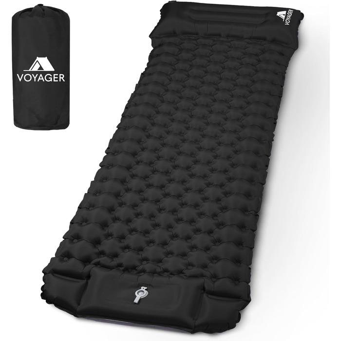 Односпальний килимок для кемпінгу Voyager Ultraleicht: легкий, самонадувний, з сумкою (чорний)