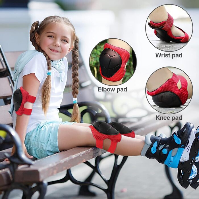 Набір захисту для катання на роликах та скейтборді Choneret 6er: наколінники, налокітники, рукавички. Розмір S, S (червоний, зелений)