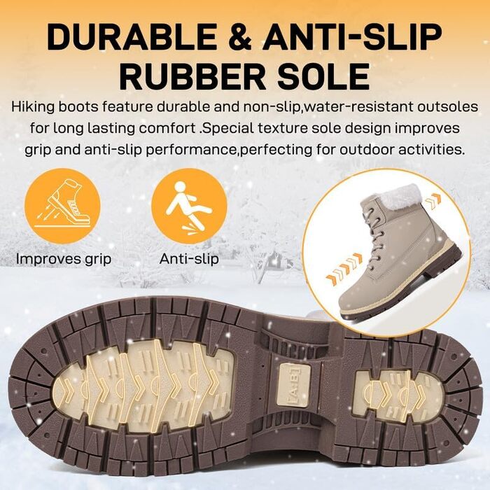 Зимові черевики жіночі утеплені, водонепроникні, для снігу, теплі, короткі, туристичні, підошва не слизька (Бежевий, 40 EU)