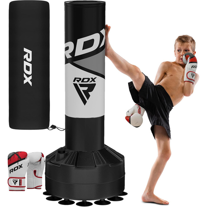 Дитячий боксерський мішок RDX 4FT із стійкою, сірий, для боксу, кікбоксингу, MMA, з тренувальними рукавичками, для дому та спортзалу