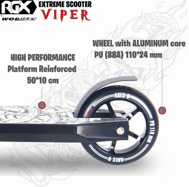 Трюковий самокат WeLLIFE Viper RGX з HIC-системою, 110 мм PU-колеса, алюмінієві диски, підшипники Abec9, для дорослих і дітей