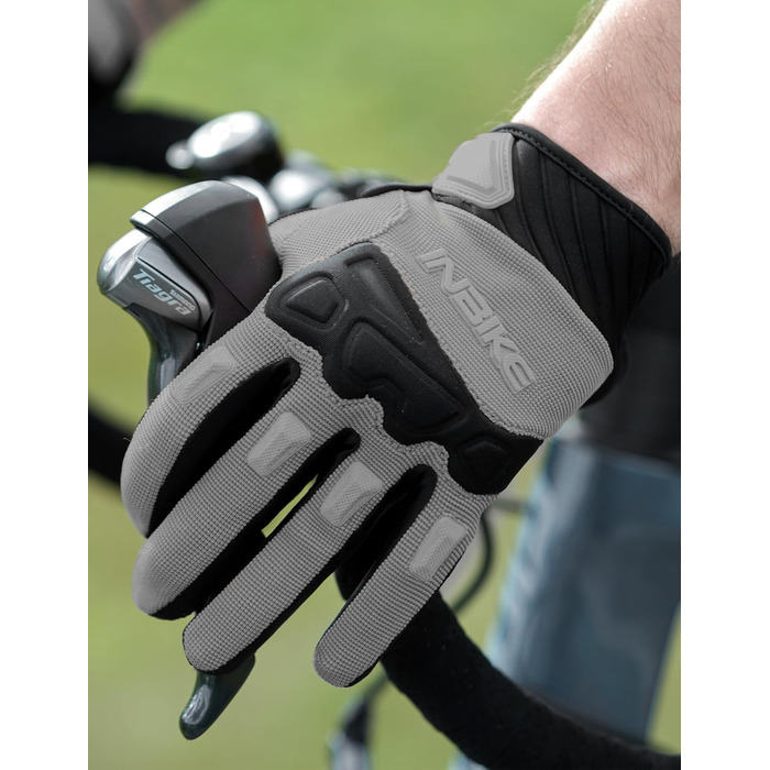 Рукавички INBIKE MTB для мотокросу та гірського велосипеда з захистом пальців TPR та SCR-подушечкою, сірі, розмір M