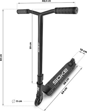 SOKE Stunt Scooter GO! - трюковий самокат для дорослих та дітей, ABEC 9 підшипники, чорний | Макс. вага 100 кг