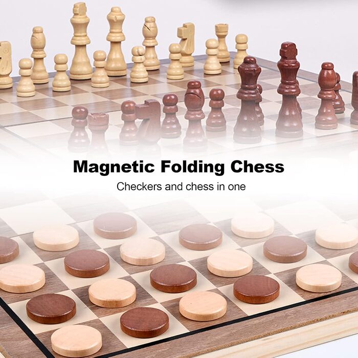 Шахи дерев'яні магнітні 2-в-1 для дорослих та дітей, якісний набір з портативним полем для зберігання