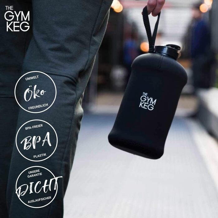 Гімнастична пляшка для води Gym Keg 2.2L з сумкою та ручкою. Спортивна пляшка для фітнесу, йоги, екологічна, BPA Free (Чорний Stealth)
