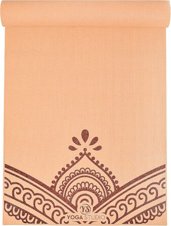Килимок для йоги Von Yoga Studio з малюнком Мандала, 183x61 см, 6 мм, неслизький, з ПВХ, Paisley Peach Fuzz