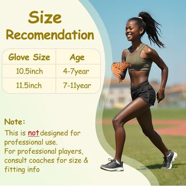 Рукавичка бейсбольна Urby для лівші, дитяча та юнацька, 11.5 дюймів, вік 7-11 років, коричнева