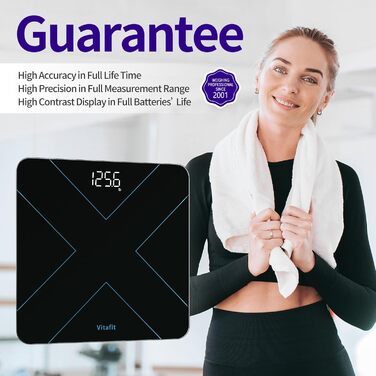 Ваги Vitafit Digital - персональні ваги з вимірюванням ваги та ІМТ, смарт-ваги з підключенням Bluetooth, неслизька платформа, чорного кольору