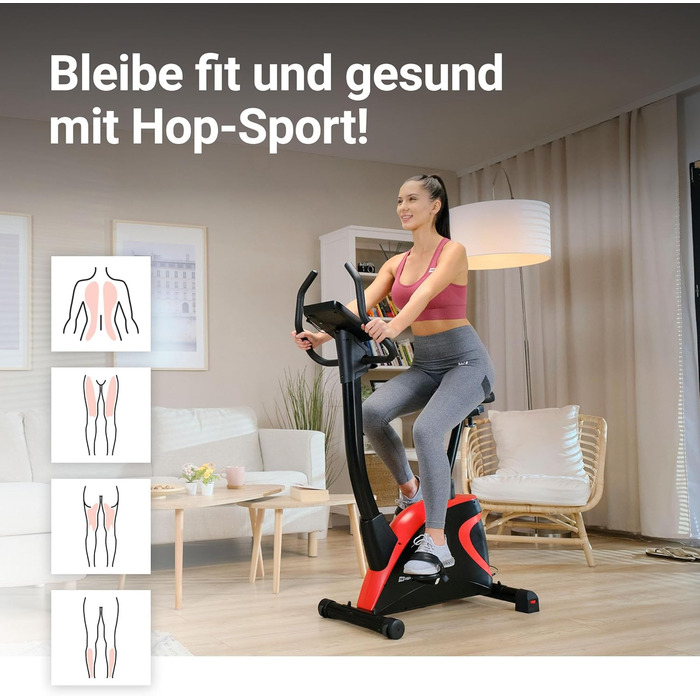 Велотренажер Hop-Sport HS-005H з керуванням через додаток, 12 програмами тренувань, 16 рівнями навантаження, для фітнесу, до 150 кг, червоний