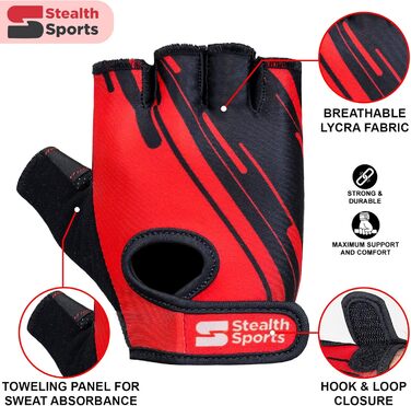 Спортивні рукавички Stealth Sports для фітнесу та важкої атлетики – дихаючі, з антиковзаючою поверхнею та підкладкою для кросфіту, бодібілдингу, велоспорту та силових тренувань, червоні