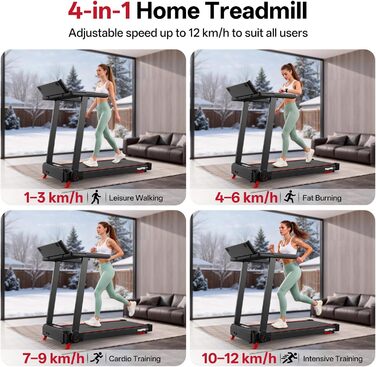 Біговий тренажер JOROTO з нахилом 10%, складаний, до 12 км/год, LED-дисплей, Bluetooth, 2.75 HP, для дому та офісу, до 130 кг