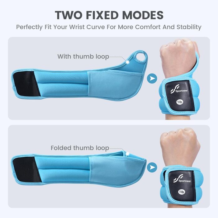 Набір вантажів для зап'ястя Sportneer (2 шт.) з петлями для великого пальця, синій