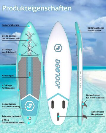 SUP дошка Premium Allround для початківців та досвідчених, з сидінням, до 200 кг, 320x81x15 см, м'ятно-бірюзово-біла + тримач для камери