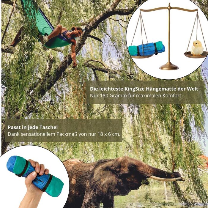 Гамак Amazonas Ultra-Light Adventure Coyote Kingsize 275x140 см, зелений (Ice-blue) - надлегкий, до 150 кг