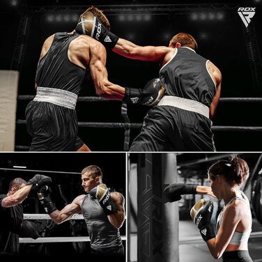 Боксерські рукавички RDX EGO для Муай Тай, кікбоксингу та MMA, шкіра Maya Hide, тренувальні, 8-16oz, чорні з золотом, для дорослих