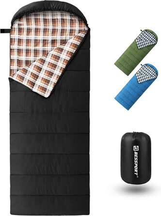 Сплячий мішок Bessport зимовий для дорослих, 3-4 сезони, легкий, ультралегкий, компактний, водонепроникний, для кемпінгу, трекінгу та подорожей (чорний)