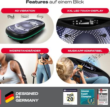 Платформа для вібрації Sportstech 4D Premium VP500 з LED-дисплеєм та Bluetooth | Для фітнесу та йоги вдома | Німецька якість