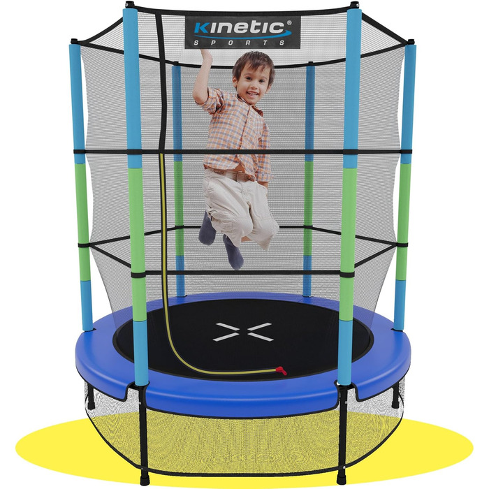 Дитячий батут KINETIC SPORTS 140 см з гумовою підвіскою, захисною сіткою на блискавці, м'яким бортиком і сіткою для підлоги – іграшковий батут для дому