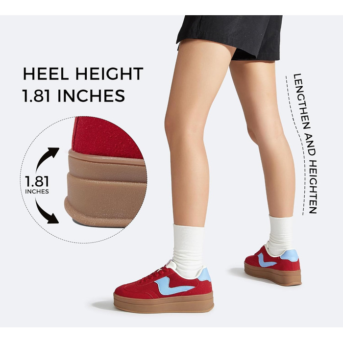 Жіночі кросівки на платформі LUCKY STEP – модні масивні кросівки, зручні шнурівки для повсякденного носіння та прогулянок з прошитими деталями, чорно-білі (червоно-сині, 36 EU)