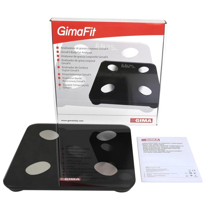 Цифрова вага Gima Gimafit 27086 з Bluetooth та LED-дисплеєм для вимірювання жиру, води, м'язової і кісткової маси, скляна платформа