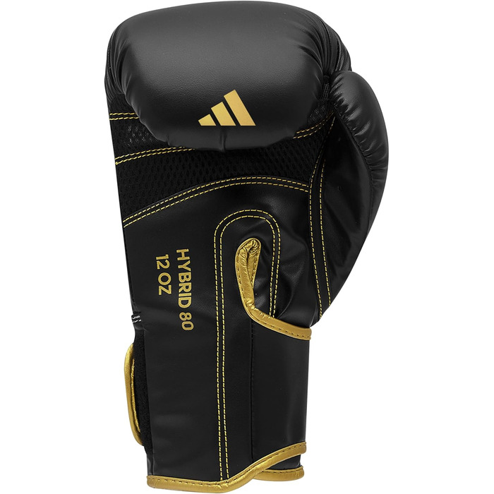Боксерські рукавички adidas Hybrid 80, 6 унцій, чорні/золоті, для боксу, кікбоксингу, ММА, тренувань, чоловіків і жінок