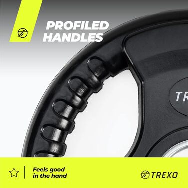 Диск для штанги TREXO з ручками, чавунний, 5 кг, покритий, для фітнесу, кросфіту, силових тренувань