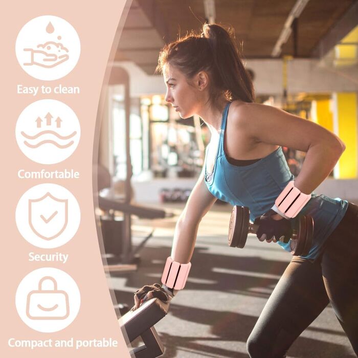 Набір обтяжувачів для зап'ястя та кісточок, регульовані (2 шт., 0.45 кг) - для йоги, пілатесу, ходьби, фітнесу (рожевий)