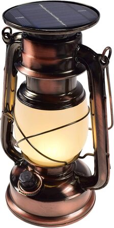 Сонячна кемпінгова лампа ChiliTec з акумулятором, 23,5 см, регульоване світло, ретро-дизайн, тепле біле світло для кемпінгу та наметів