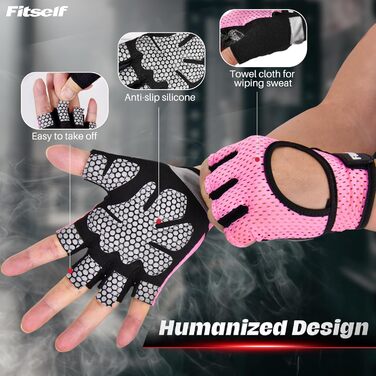 Фітнес рукавички для чоловіків Daen, дихаючі, для важкої атлетики, тренувань, спорту, силових тренувань, бодібілдингу, велоспорту (Рожевий, S)
