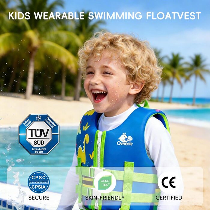 Дитячий рятувальний жилет Kinder Float Jacket (S, 15-19 кг, 2-3 роки, синій) - Неопреновий жилет для плавання та навчання
