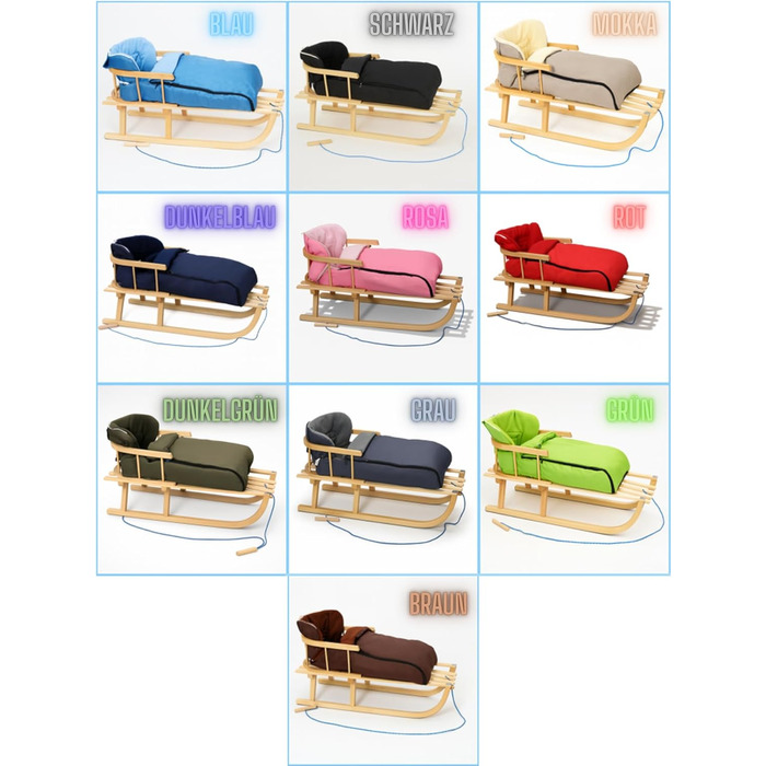 Дитячий санки на дереві з підніжкою та зимовим мішком, 90 см, з пудкою | 10 кольорів (сірий)