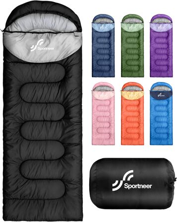 Сплячий мішок Outdoor Sportneer для дорослих та дітей - легкий, портативний, для кемпінгу, походів, рюкзаків, 220x80 см, чорний