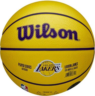 Баскетбольний м'яч WILSON NBA Player Icon, розмір 7 та міні 3, для вулиці, Лос-Анджелес Лейкерс
