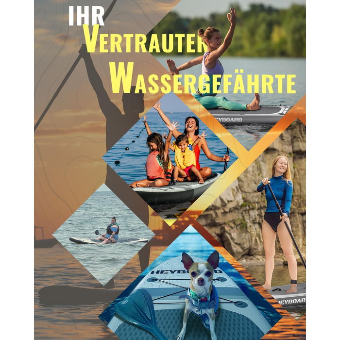 Надувна SUP-дошка HEYBOARD 320x81x15 см з аксесуарами: рюкзак, регульоване весло, ручний насос, страхувальний шнур, знімний плавник