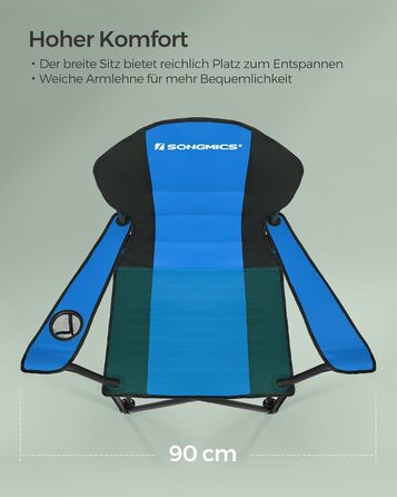 Крісло для кемпінгу SONGMICS, складане, з м'яким сидінням, 250 кг, блакитне та чорне