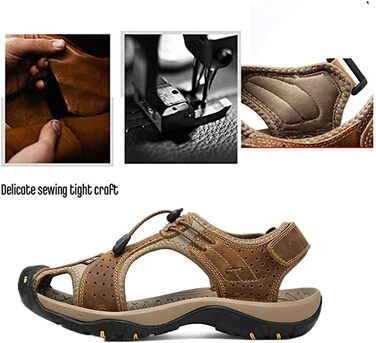 Чоловічі сандалі Asifn для хайкінгу та водних видів спорту, шкіра, закритий носок, коричневі (39/40 EU)