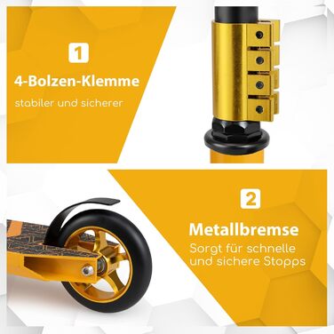 COSTWAY Стантер скутер з 360° поворотом, колеса 110 мм PU, підшипники ABEC-7, алюмінієва дека, вантажопідйомність 100 кг, для дітей від 10 років, жовтий