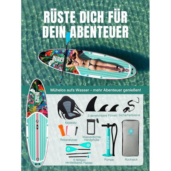 Надувне SUP-борд Flamingo Fiesta з сидінням та аксесуарами, 320 см, для 2 осіб, 200 кг, для будь-якого рівня підготовки