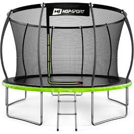Трамплін Hop-Sport Outdoor – діаметр 244/305/366/427/488 см. Комплект з захисним сіткою, вигнутими ніжками та сертифікатами безпеки. У комплекті: сходи та захисний бордюр (для моделі 366 см)