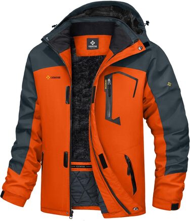 Чоловіча тепла зимова куртка GEMYSE для катання на лижах, вітро- та водонепроникна, дихаюча, з багатьма кишенями, помаранчевого та сірого кольорів, розмір L